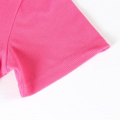 Image of Roselux Women's Summer Scoop Neck Short Sleeve T-Shirts Ribbed Knit Slim Fitted Casual Basic Top