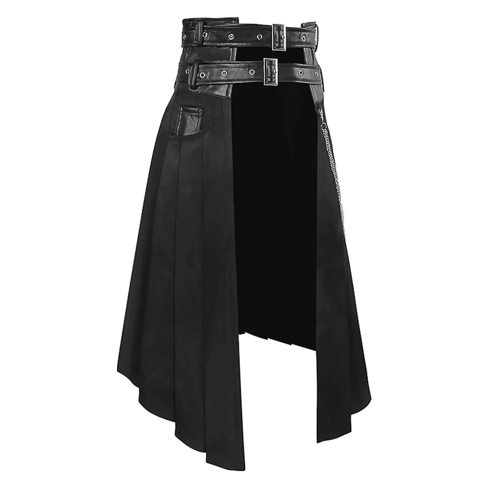 Gonna Plissettata Punk da Uomo con Cintura, gonne, Vestiti da Guerriero Gotico, Streetwear-Nero-L
