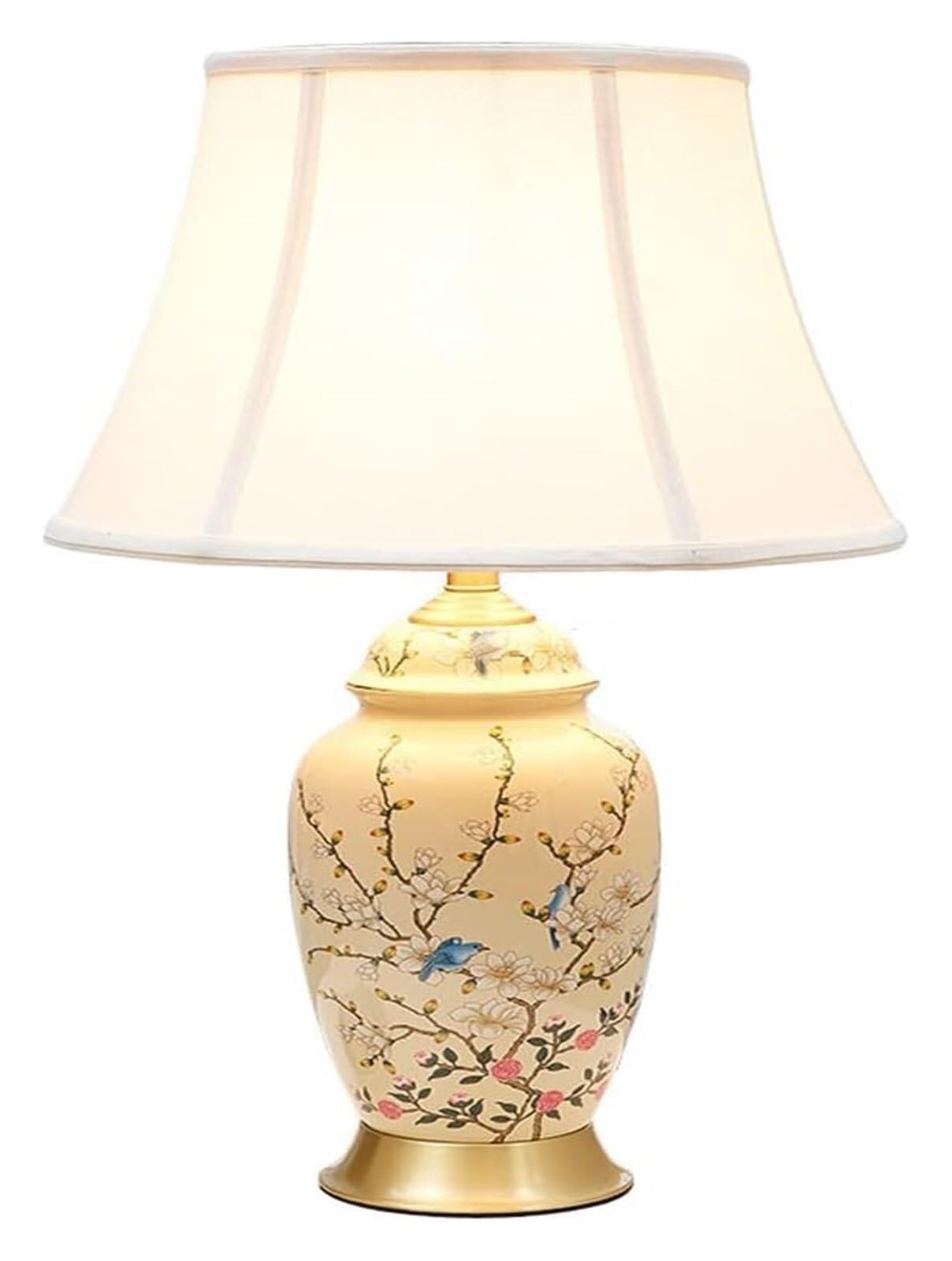 HYHDDM Flower and Bird Painting Ceramics Table Lamp, Large Oriental Vase Bedside Lamp for Bedroom Study Home Decor(M)