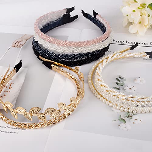 Lyroo Pearl Headbands Beaded Headband Metal Head Bands No Slip Hair Accessories For Women Girls,10 Pack #TOP5