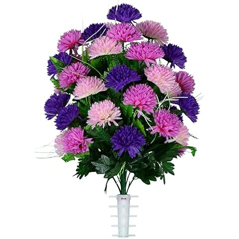 Sympathy Silks Artificial Cemetery Flowers - Gravesite Flowers - Purple and Pink Mums Cover