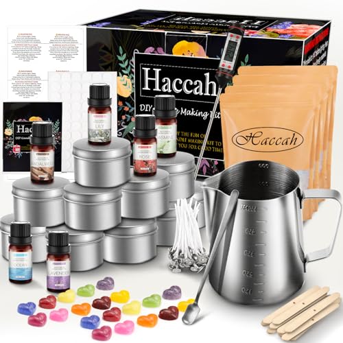 Haccah - Complete Candle Making Kit,Candle Making Supplies,DIY Arts and Crafts Kits for Adults,Beginners Including Wax, Wicks, 6 Kinds of Scents,Dyes,Melting Pot,Candle tins