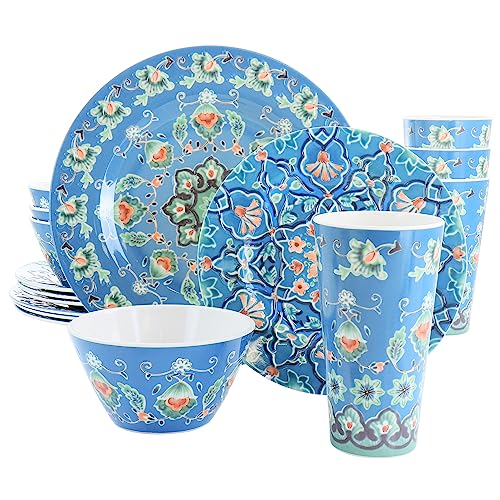 Laurie Gates Tallulah - Vajilla redonda de melamina de 16 piezas, color azul