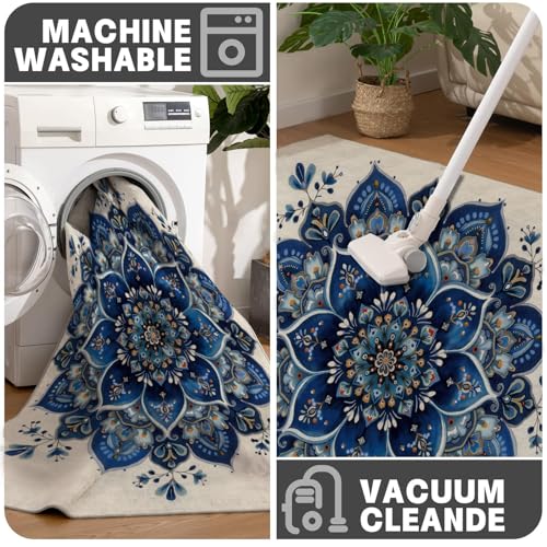 Tapis de décoration lavable bleu 80cm spécial petits espaces - 8