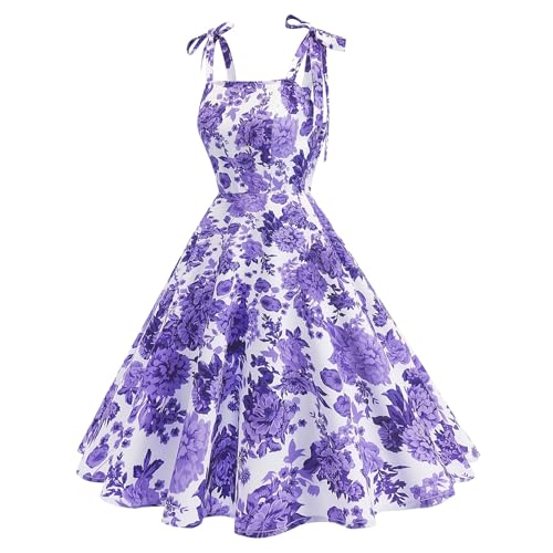 50s Dresses for Women 1950s Vintage Floral Cocktail Swing Dress Retro Tie Straps Backless Rockabilly Prom Tea Party Dresses2