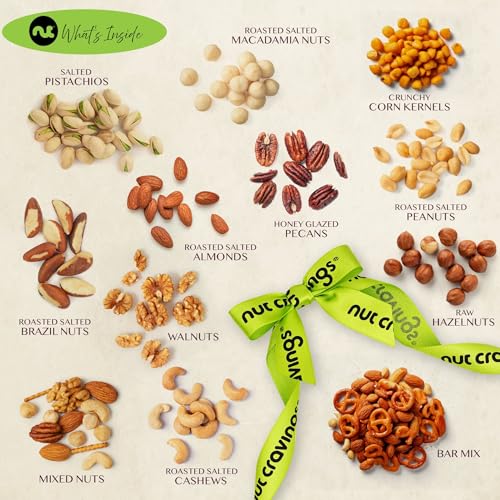 NUT CRAVINGS Gourmet Collection - Valentines Mixed Nuts Gift Basket in Reusable Wooden Tray + Heart Ribbon (12 Assortments) Arrangement Platter, Healthy Kosher USA Made Corporate - Image 6