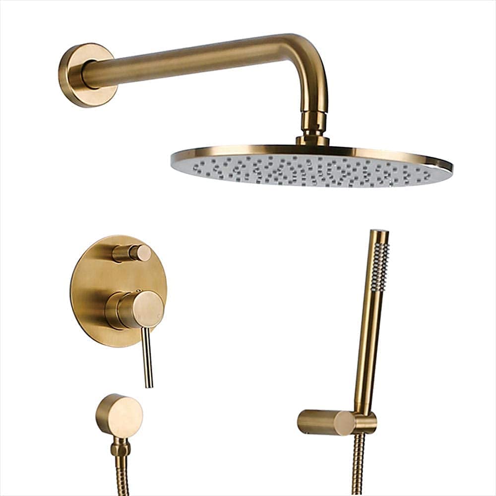 Kit de douche encastré doré pour créer une ambiance spa avec pommeau rond de 25 cm