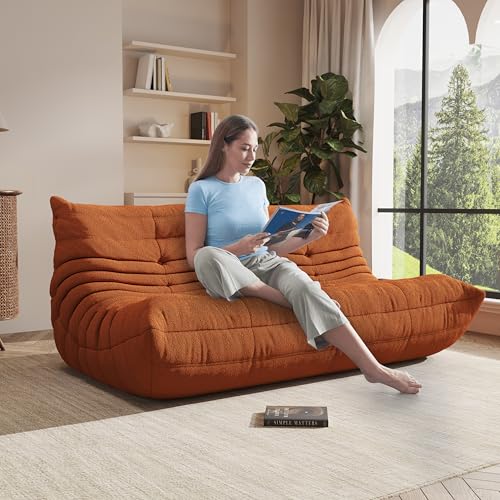 Image of Giant Bean Bag Chair, Oversized Cloud Soft Memory Foam Bean Bag Sofa, Vacuum Compressed No Assembly Comfortable Lounge Couch for Living Room Family Rest Leisure Use (Orange, 3-Seater)