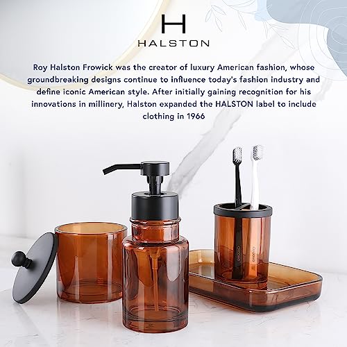 Image of H Halston Amber Glass Foaming Soap Dispenser, Hand Soap, for Kitchen and Bathroom Sink, Heavy Weight Modern Farmhouse Home Decor, Large Capacity Thick Glass Rustproof Pump, Refillable
