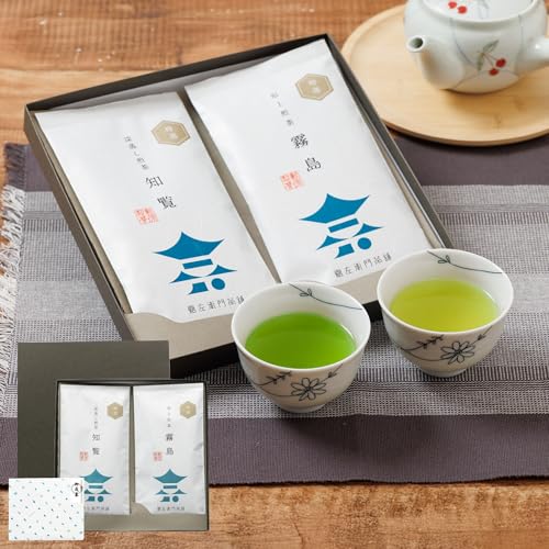 お歳暮 高級 お茶 ギフト 特選 鹿児島 茶葉 2種 飲み比べ 【 農林水産大臣賞 産地賞受賞 茶商厳選 化粧箱入 】 お茶ギフト 緑茶 煎茶 日本茶 国産 高級緑茶 挨拶 (お歳暮シール付き ・ 深蒸し 知覧 100g ・ 浅蒸し 霧島 100g）の商品画像（Amazon）