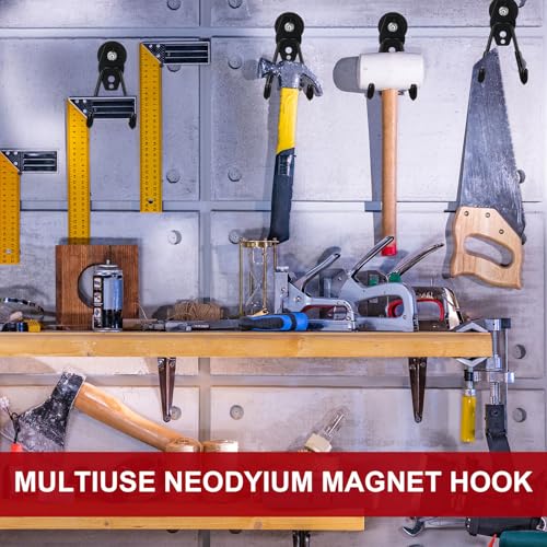 Image of Landhoow 26 Pcs Large Magnetic Hooks Heavy Duty Garage Magnet Hooks Strong Storage Utility Magnetic Hangers with Anti Slip Rubber Coating for Indoor and Outdoor Hanging (Black)