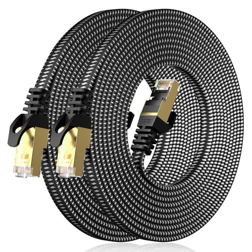 VOIETOLT Cat 8 Ethernet Cable 1M 2Pack High-Speed 40Gbps/2000Mhz Flat Braided Internet Cable Gigabit STP RJ45 Network Cable Compatible for PS4/5 for Modem PC/Laptop