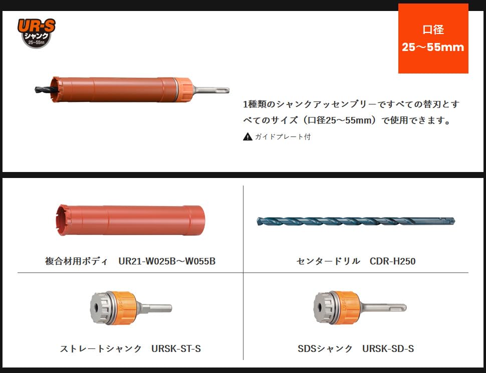 ユニカ 多機能コアドリル 複合材用 SDSシャンク 55mm UR21-F055SD