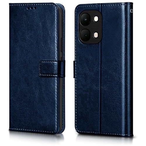 Image of Vintage Magnatic Closer Vegan Leather Flip Cover Compatible for Vivo V2553 / Y21 /Vivo Y11 5G - Navy Blue