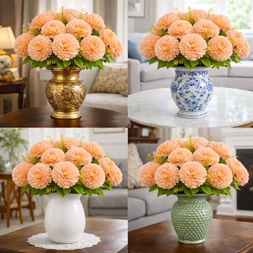 Image of Art Street Artificial Flower Bunch| Silk Peach Hydrangea Flower for Home| Bedroom, Living Room & Office Decoration |Christmas Day, New Year Set of 4 |11 Inch (Without Vase)