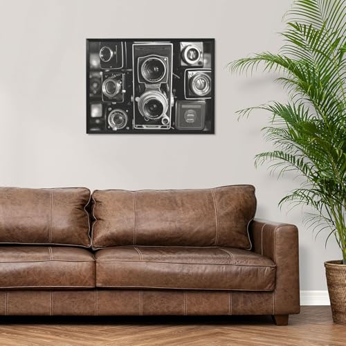 Toile murale appareil photo vintage cadre noir deco salon et chambre