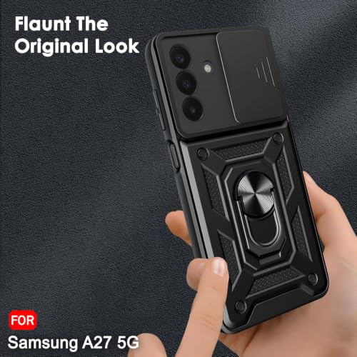 Image of TheGiftKart Tough Armor Bumper Back Cover Case for Samsung Galaxy A27 5G | Sliding Camera Cover, Kickstand & Ring Holder | 360 Degree Protection Back Cover Case for Samsung A27 5G (PC & TPU, Black)