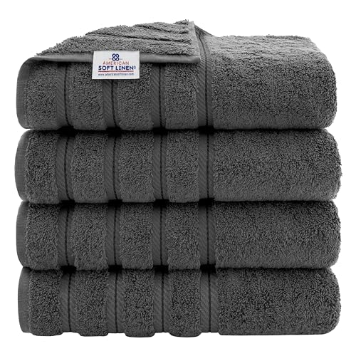 American Soft Linen Luxury 4 Piece Bath Towel Set, 100% Cotton Turkish Bath Towels for Bathroom, 27×54 in Large Bathroom Shower Towels, Dark Gray