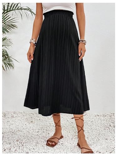 Makemechic Women'S Maternity Skirt Elastic Waist Split Side Pleated Summer Pregnancy Long Skirts Black Medium thumb #2