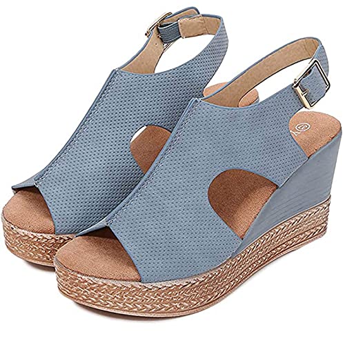 JEGULV Platform Wedge Sandals for Womens Ankle Buckle Strap Sandals Open Toe Espadrilles Shoes Summer Casual Sandals