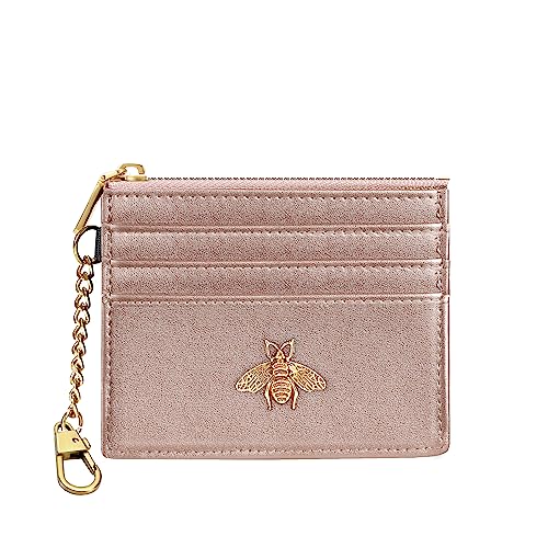 Image of SEAVILIA Card Holder Keychain Wallet for Women with ID Window RFID Coin Purse Bee Gifts Slim Minimalist Small Wallet