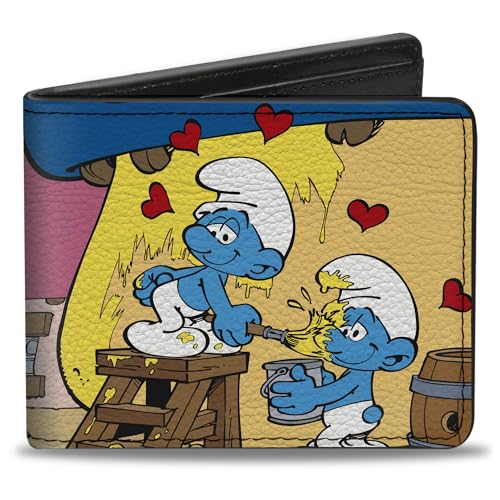 Buckle-Down The Smurfs Wallet, Bifold, The Smurfs Smurfette Painting Scene Pose and Title Logo, Vegan Leather