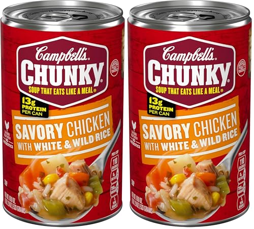 Image of Campbell's Chunky Soup, Savory Chicken with White and Wild Rice Soup, 18.8 Oz Can (Pack of 2)