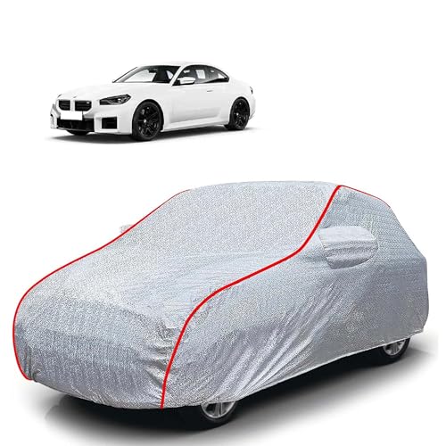 Image of Sulfar 100% Waterproof Car Body Cover Compatible with Mirror for BMW M2 (Triple Stitched, Full Bottom Elastic, Magic Silver with Red Piping)