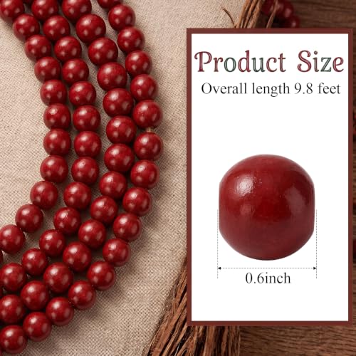 Image of Equsion Wooden Bead Garland with Tassels, Extra Long Fireplace Wood Bead Garlands Rustic Farmhouse Vintage Boho Beads Garland for Party Home Decor Tiered Tray Decorative Beads(Burgundy)