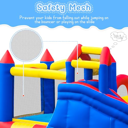 Image of Bounce House Inflatable Bouncy House for Kids Indoor & Outdoor, 9 in 1 Water Bounce House with Slide, Bouncer, Climbing Wall, Inflatable Bouncy Castle for Backyard, Party, Room