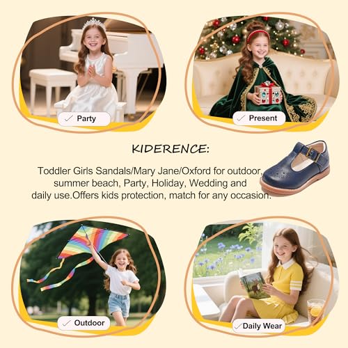 Image of Kiderence Toddler Girl Mary Jane School Uniform Dress Shoes Oxford Flats | Wide Toe Box Great Comfort for Student Shoe and Flower Girl Shoe for Wedding, Parties, Church