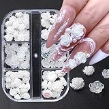 Rose 5D Nail Charms White Flower Nail Art Charms Decorations 6 Grids 2022 Mixed Camellia Nail Glitte