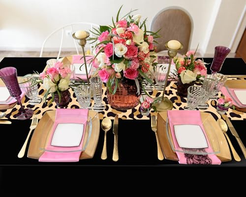 Image of Buryeah 3 Pcs Leopard Print Tablecloth 54 x 108'' Leopard Plastic Table Cover Disposable Safari Animal Cheetah Print Party Decorations for Baby Shower Wedding Birthday Party Favors (Black)