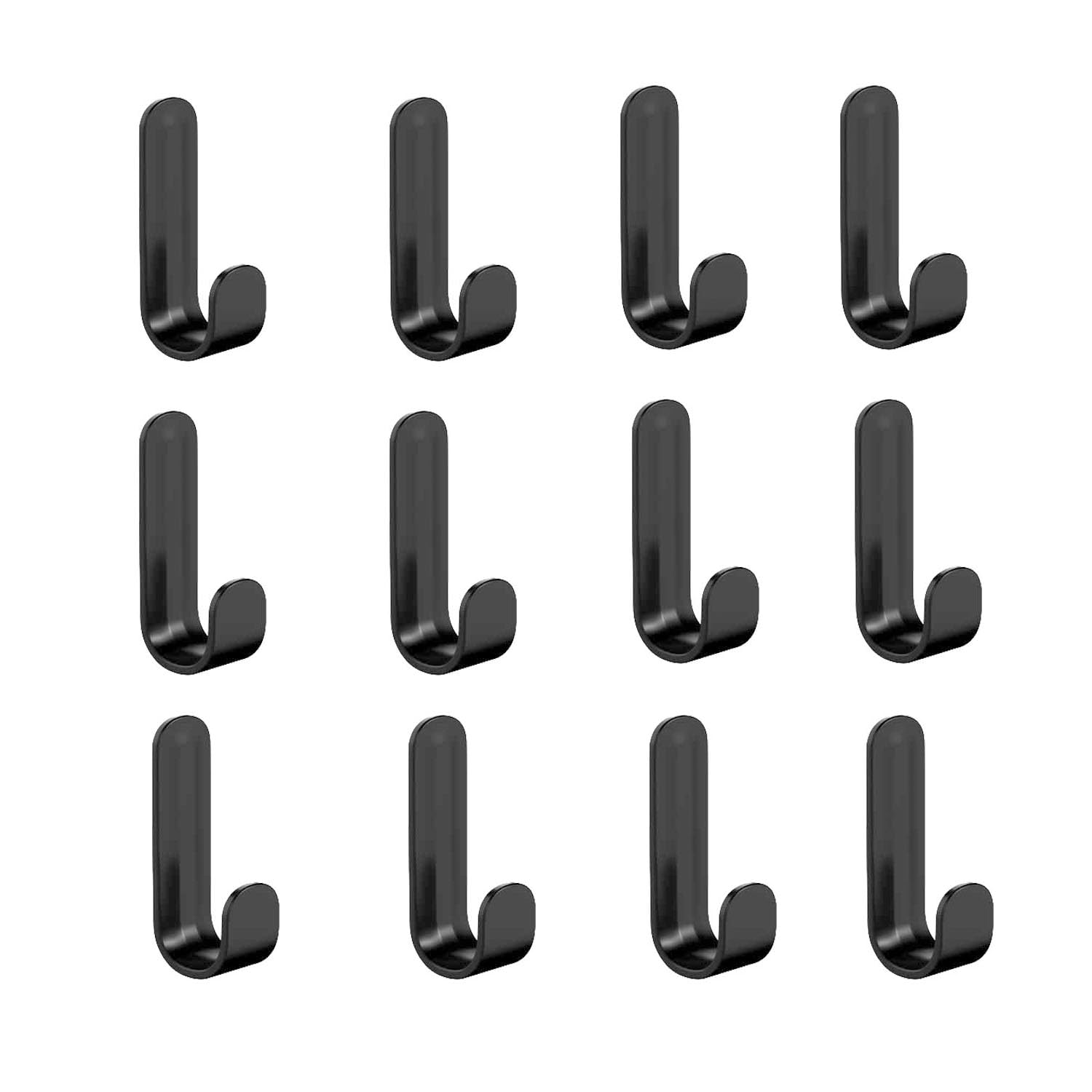 SKYPRO 12Pcs Black Adhesive Hooks Utility Wall Hooks Key Hooks for Wall Decorative Key Holder Rack Self Adhesive Wall Hooks for Towels, Hats, Shower, Kitchen, Living Room, Office.