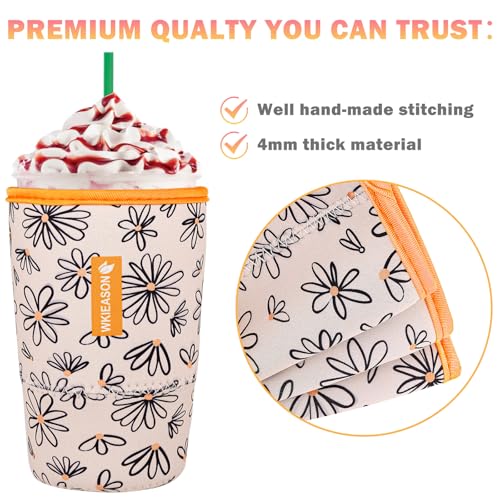 Image of Reusable Iced Coffee Cup Sleeve for Cold Beverages and Neoprene Cold Coffee Cup Sleeves Cooler for Koozie 16-32OZ Iced&Hot Coffee Cup for McDonalds, Dunkin Donuts, More (Diasy)