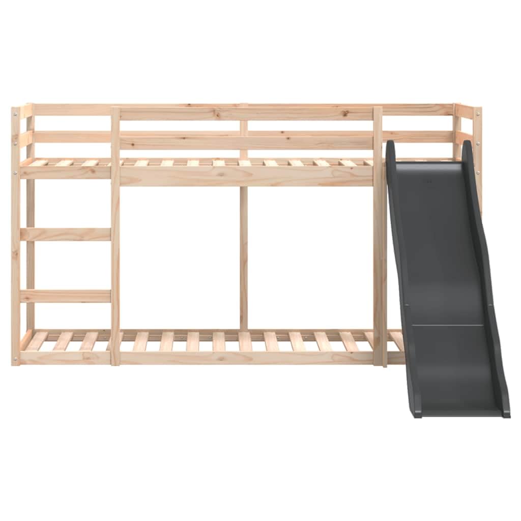 Litera de madera maciza con tobogán y escalera de 80 x 200 cm de madera de pino, resistente cuna con barandilla de seguridad y práctico espacio de almacenamiento