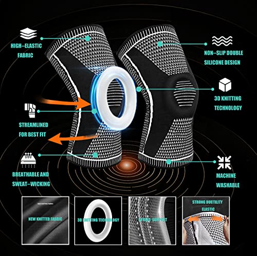 Ultra Knee Brace Compression Sleeve For Knee Pain,2 Pack Elite Knee Compression Sleeve,Knee Braces For Knee Pain Women Men,Knee Support Meniscus Tear Relief For Knees Pain,Knee Brace For Running Gym #TOP1