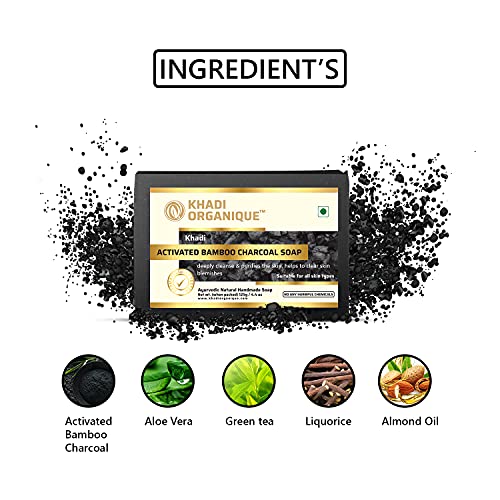 Image of Khadi Organique Natural Herbal Handmade Charcoal Soap Pack of 3 (125 gram each)