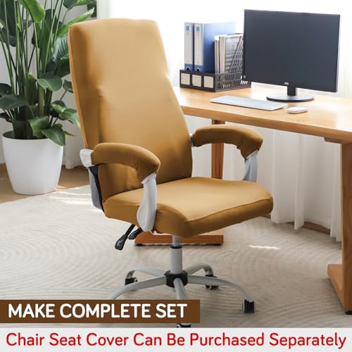 Image of HOKIPO 'SereneSolids' 140 GSM Armrest Covers for Office Chair (Zipper Style), 1 Pair, Camel (AR-5934-CML)