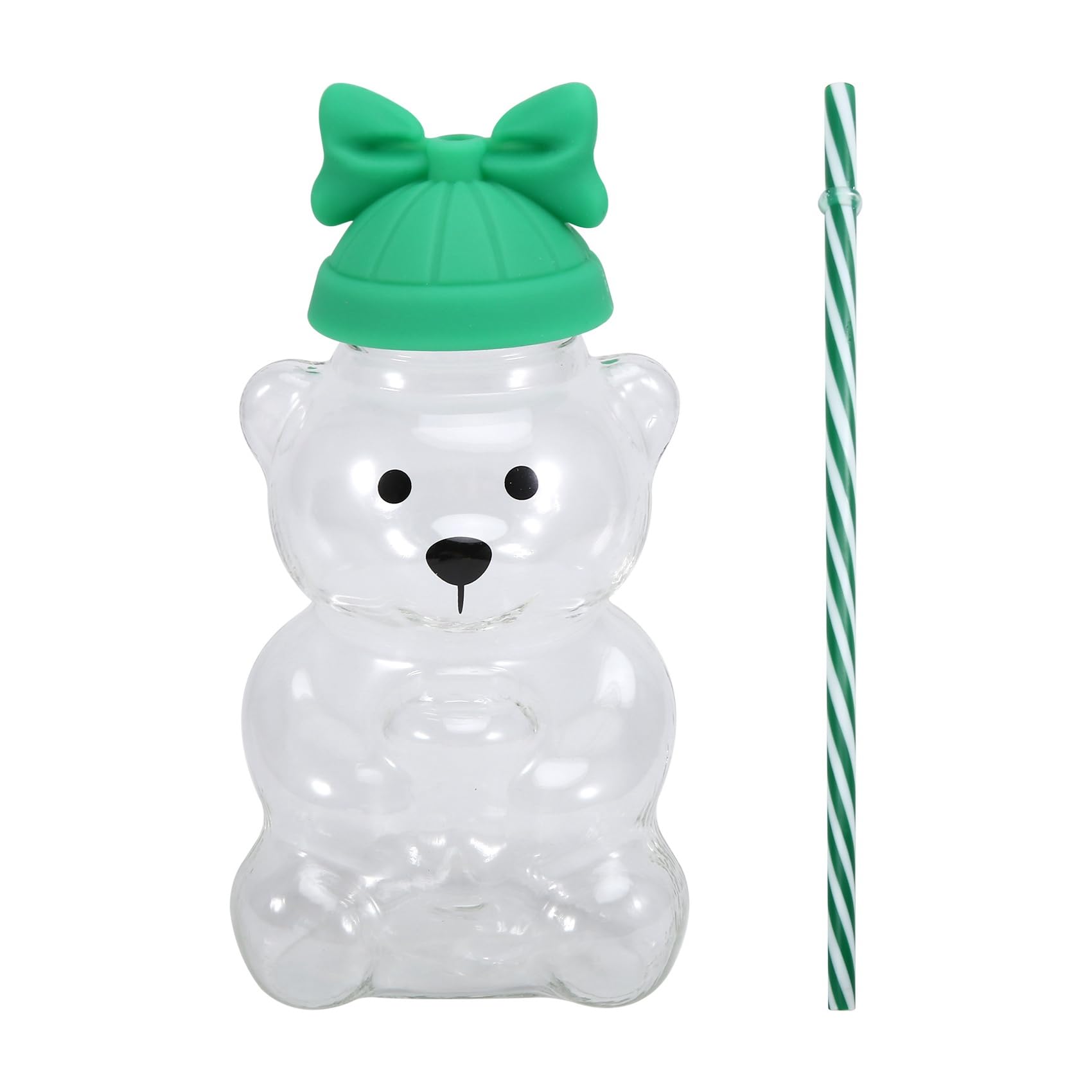 Hndhbfgrt Glass Bear Cup 500ml with Straw, Star Bear Honey Glass Mug, Clear Milk Coffee Cup, Transparent Drinking Cup