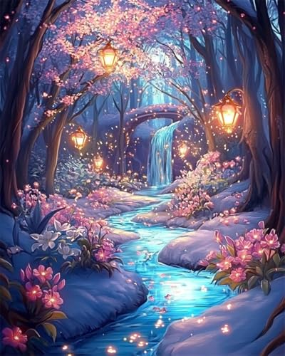 Kit de broderie de perles forêt printanière 50x60cm pour débutants