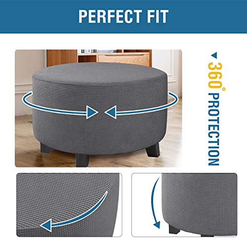 Image of H.VERSAILTEX Ottoman Cover Stretch Ottoman Slipcover Round Ottoman Storage Cover Folding Stool Covers Furniture Protector Cover for Footrest Ottoman Fit Dia 30 inch - 41 inch, Gray