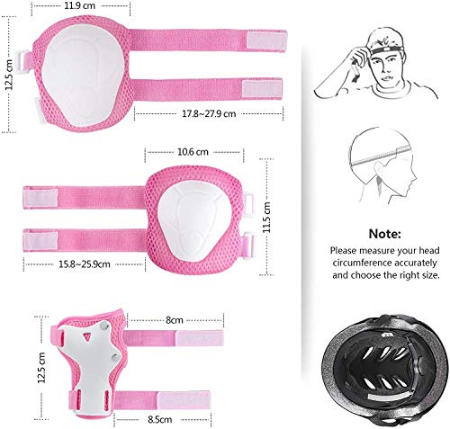 KAMSANG Protective Gear Set with Knee Elbow Pads and Wrist Guards for Bike Skateboarding Roller Blading Scooter Riding Bicycling Roller Skating and More (Pink, Small) - Thumbnail 7