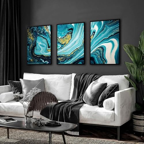 Affiches et impressions sur toile bleu sarcelle tableau d'art mural abstrait 40x60cm