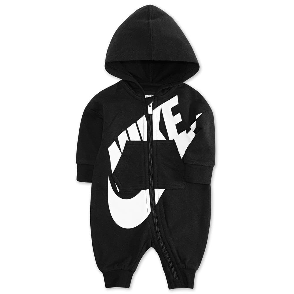 NIKE Baby Boys' Hooded Coverall Jumpsuit, Black, 9 Months