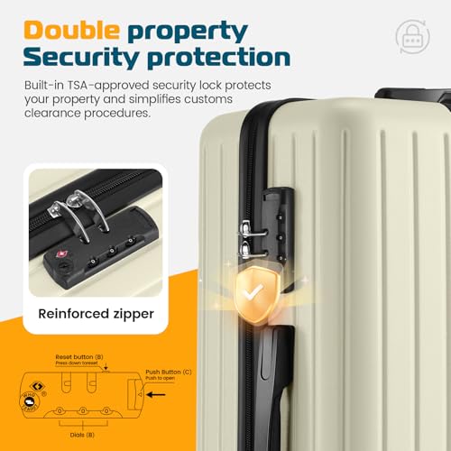 Image of Hoteel Luggage Sets 3 Piece, 4-Yr Warranty, PC+ABS Suitcases with Wheels and Side Hook, Hardshell 20 inch Luggage with Duffel Bag Travel Bag, Beige(20 /DB /TB)