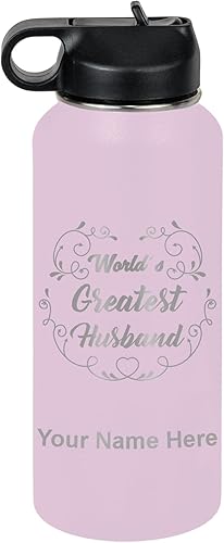 Miniatura 25 de LaserGram Botella de agua de doble pared con pajita, 20 onzas, grabado personalizado incluido (rosa) Rosa,Negro,Verde camuflaje,Coral,Azul