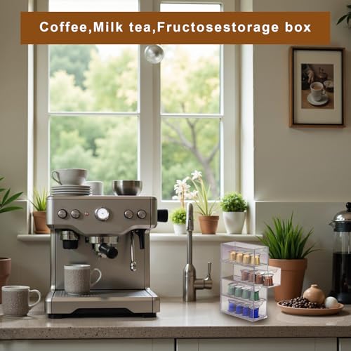 DAIRYCOF 1 Stück Aufbewahrungsschublade für Kaffeekapseln-transparenter Kaffeekapselhalter-Kompatibel mit Nespresso Kapseln-24.7 x 17.6 x 6,6 cm-Acryl Aufbewahrung mit 4 Schubladen (1, Transparenter)