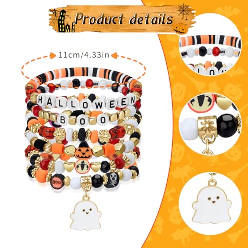 Joyline Halloween Bracelet for Women Men Boo Bat Skull Charm Beaded Stackable Stretch Bracelet Halloween Party Jewelry Gifts2