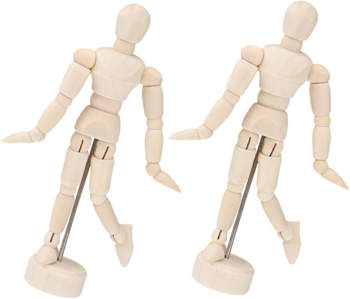 VICASKY 2pcs Puppet Model Drawing Manikins Drawing Model Unfinished Peg